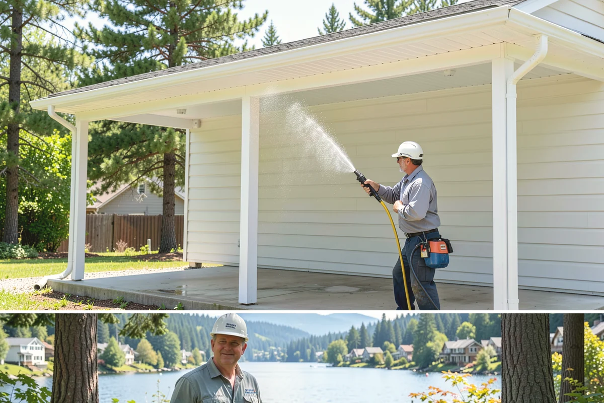 Hardwood Deck Cleaning in Milton, King County, WA - Clean hardwood decks in dry summer weather so the dense boards fully dry before oiling.