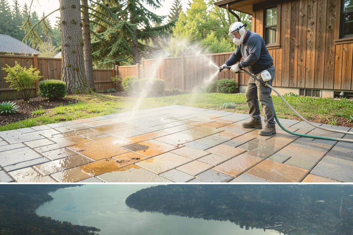 Hardwood Deck Cleaning in Sammamish, King County, WA - Clean hardwood decks in dry summer weather so the dense boards fully dry before oiling.