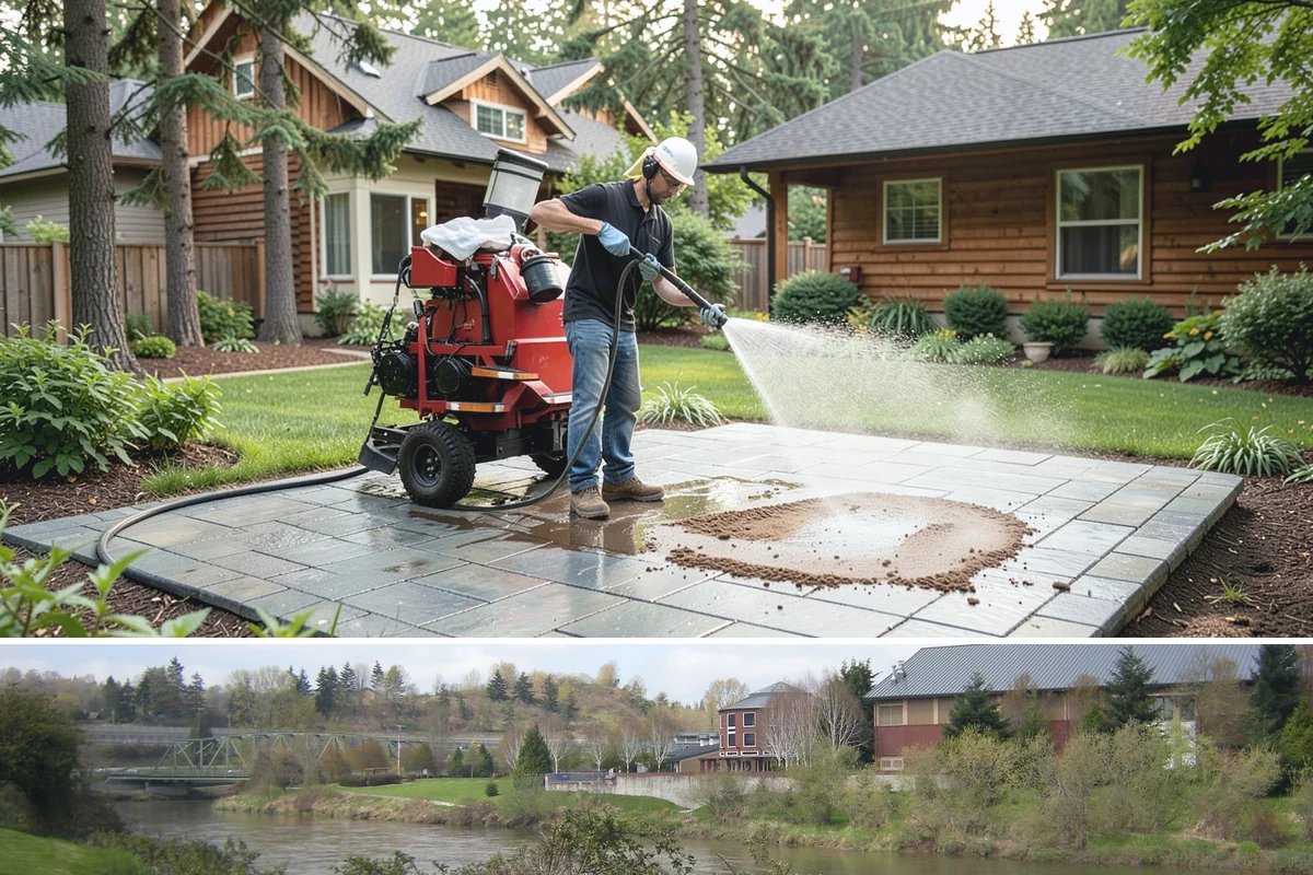 Hardwood Deck Cleaning in Tukwila, King County, WA - Clean hardwood decks in dry summer weather so the dense boards fully dry before oiling.
