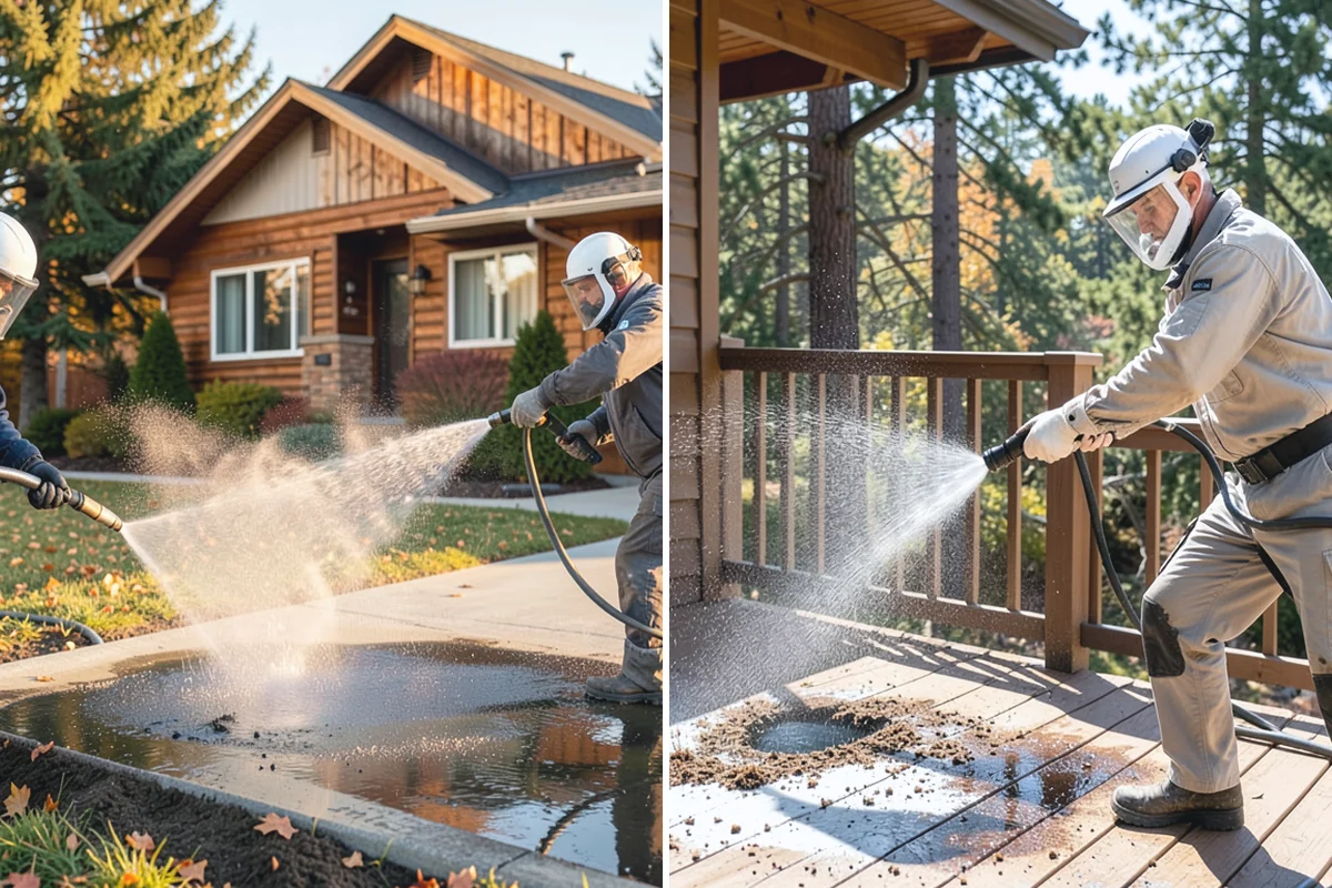 Hardwood Deck Cleaning in Woodinville, King County, WA - Clear the deck and test a small area