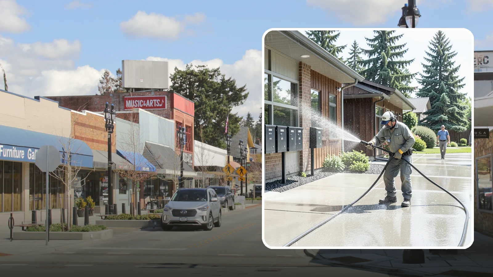 HOA Pressure Washing in Bothell, King County, WA - We help Washington homeowner associations maintain clean shared sidewalks, mailboxes, and community structures on a predictable...