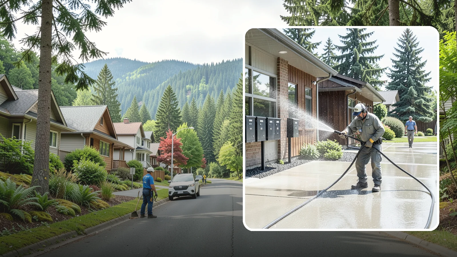 HOA Pressure Washing in Darrington, Snohomish County, WA - We help Washington homeowner associations maintain clean shared sidewalks, mailboxes, and community structures on a predictable...