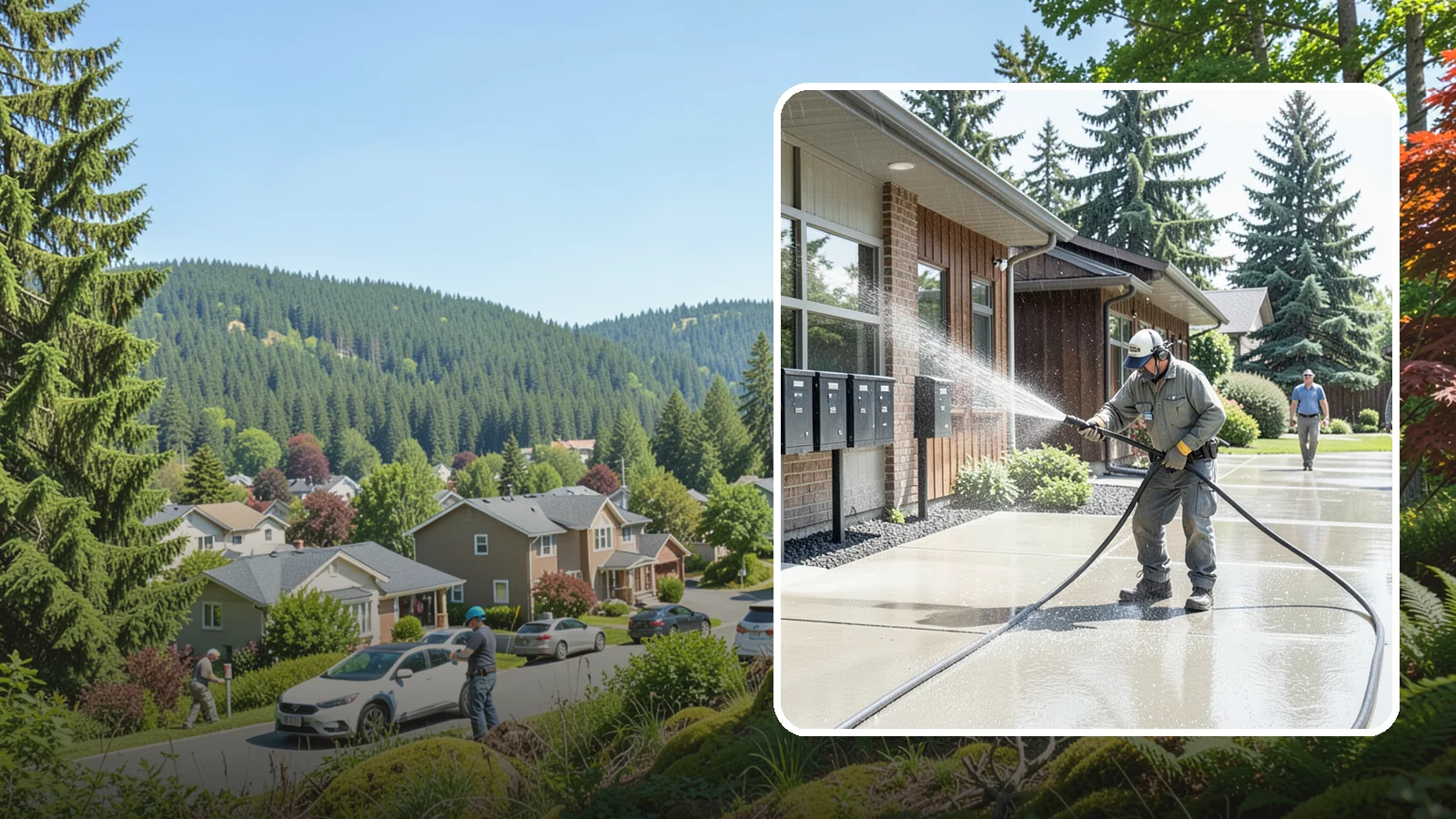 HOA Pressure Washing in Index, Snohomish County, WA - We help Washington homeowner associations maintain clean shared sidewalks, mailboxes, and community structures on a predictable...