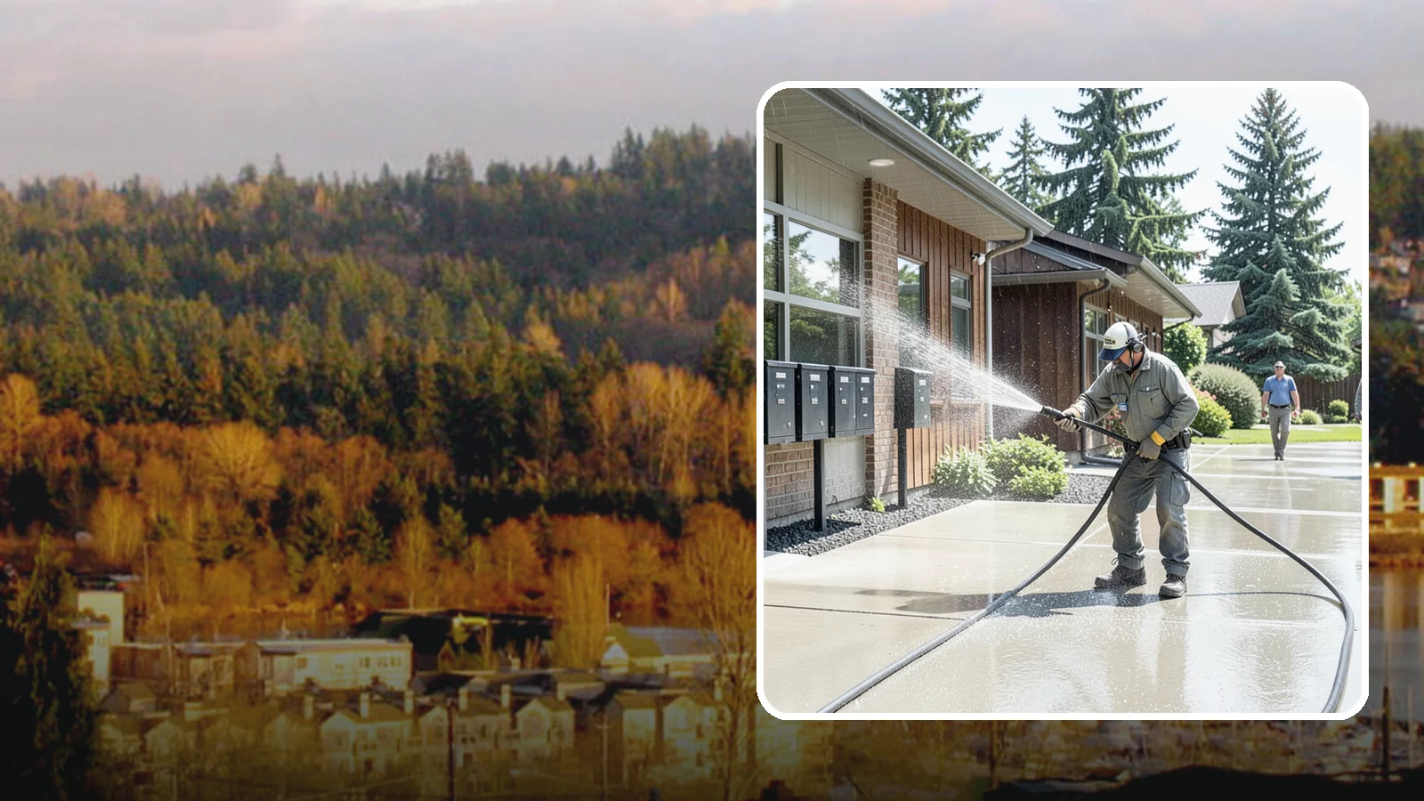 HOA Pressure Washing in Kenmore, King County, WA - We help Washington homeowner associations maintain clean shared sidewalks, mailboxes, and community structures on a predictable...