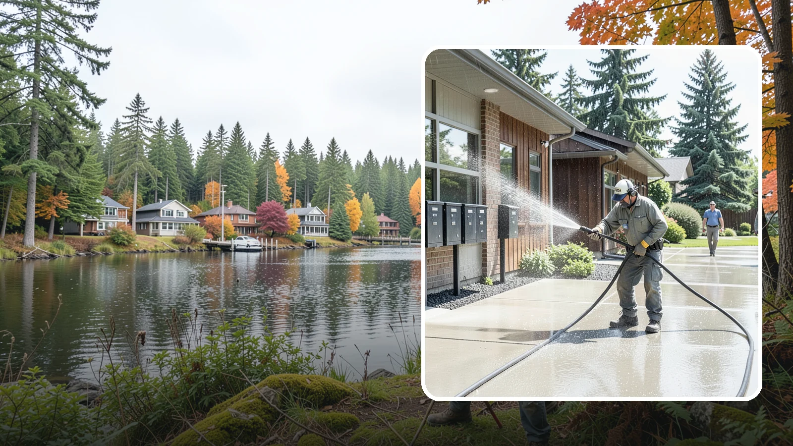 HOA Pressure Washing in La Conner, Skagit County, WA - We help Washington homeowner associations maintain clean shared sidewalks, mailboxes, and community structures on a predictable...