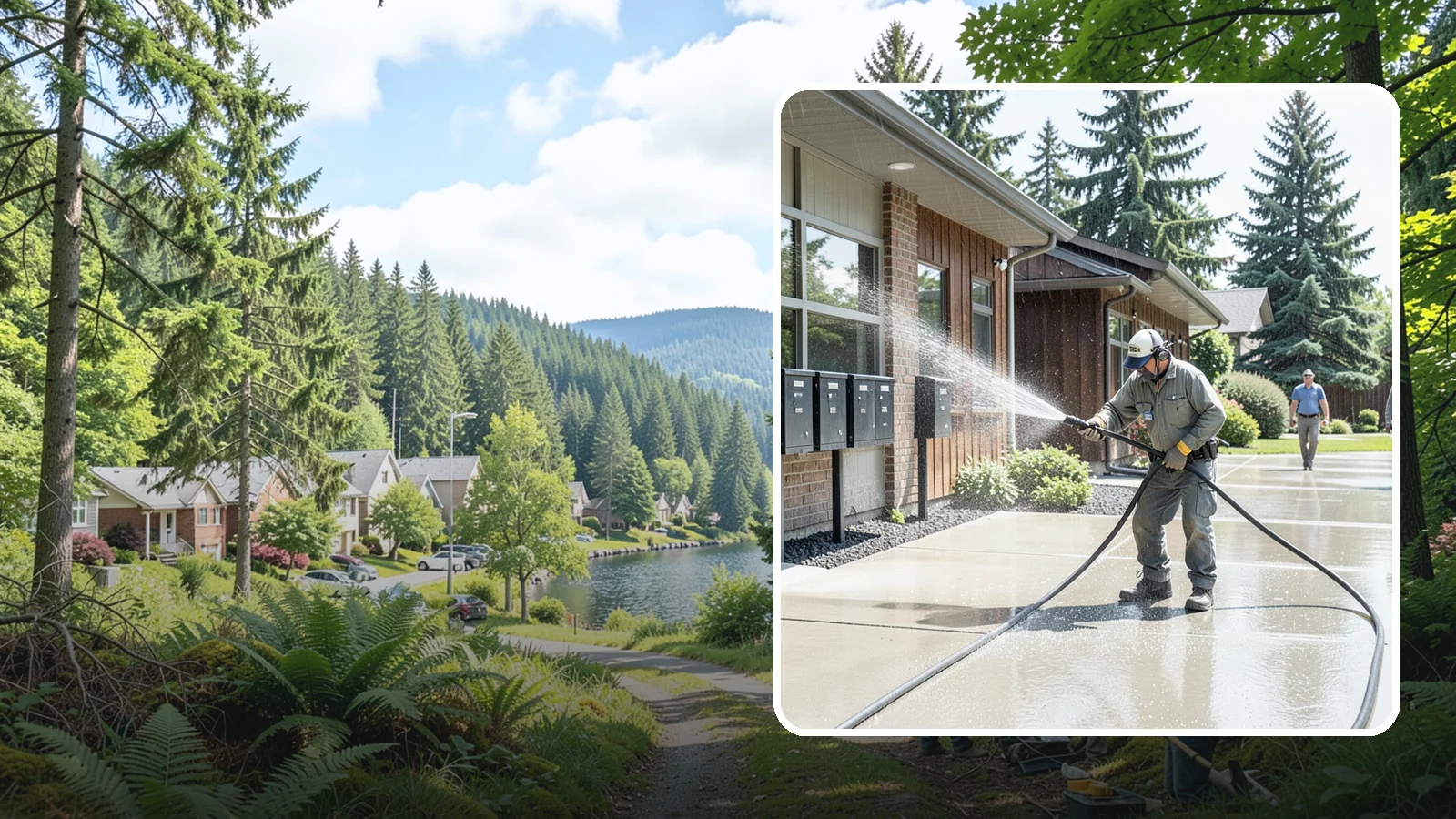 HOA Pressure Washing in Lake Forest Park, King County, WA - We help Washington homeowner associations maintain clean shared sidewalks, mailboxes, and community structures on a predictable...