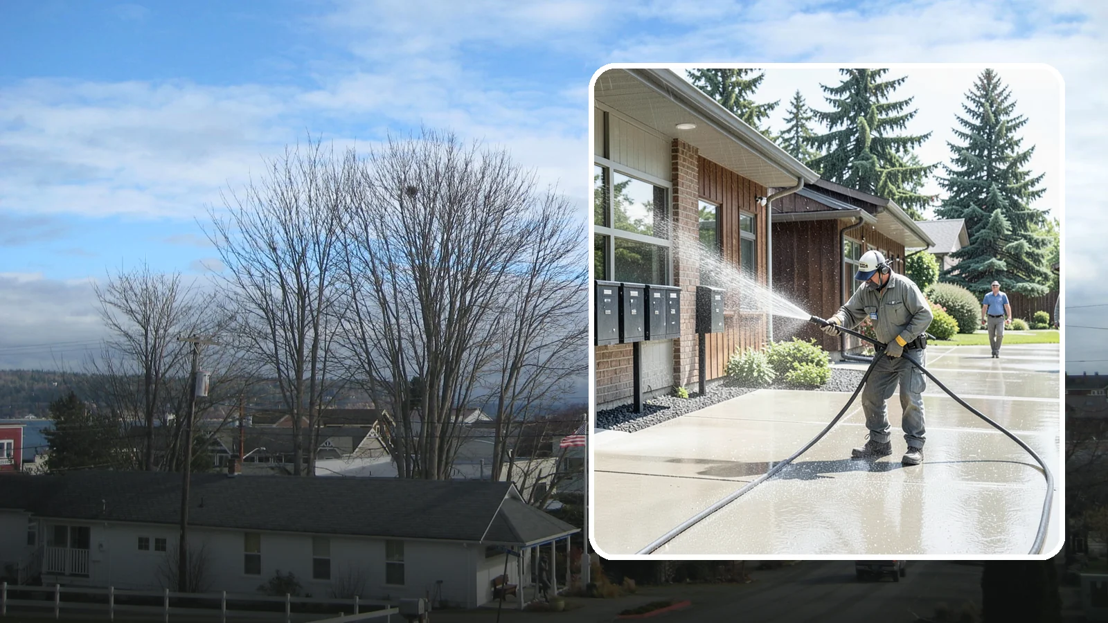 HOA Pressure Washing in Langley, Island County, WA - We help Washington homeowner associations maintain clean shared sidewalks, mailboxes, and community structures on a predictable...