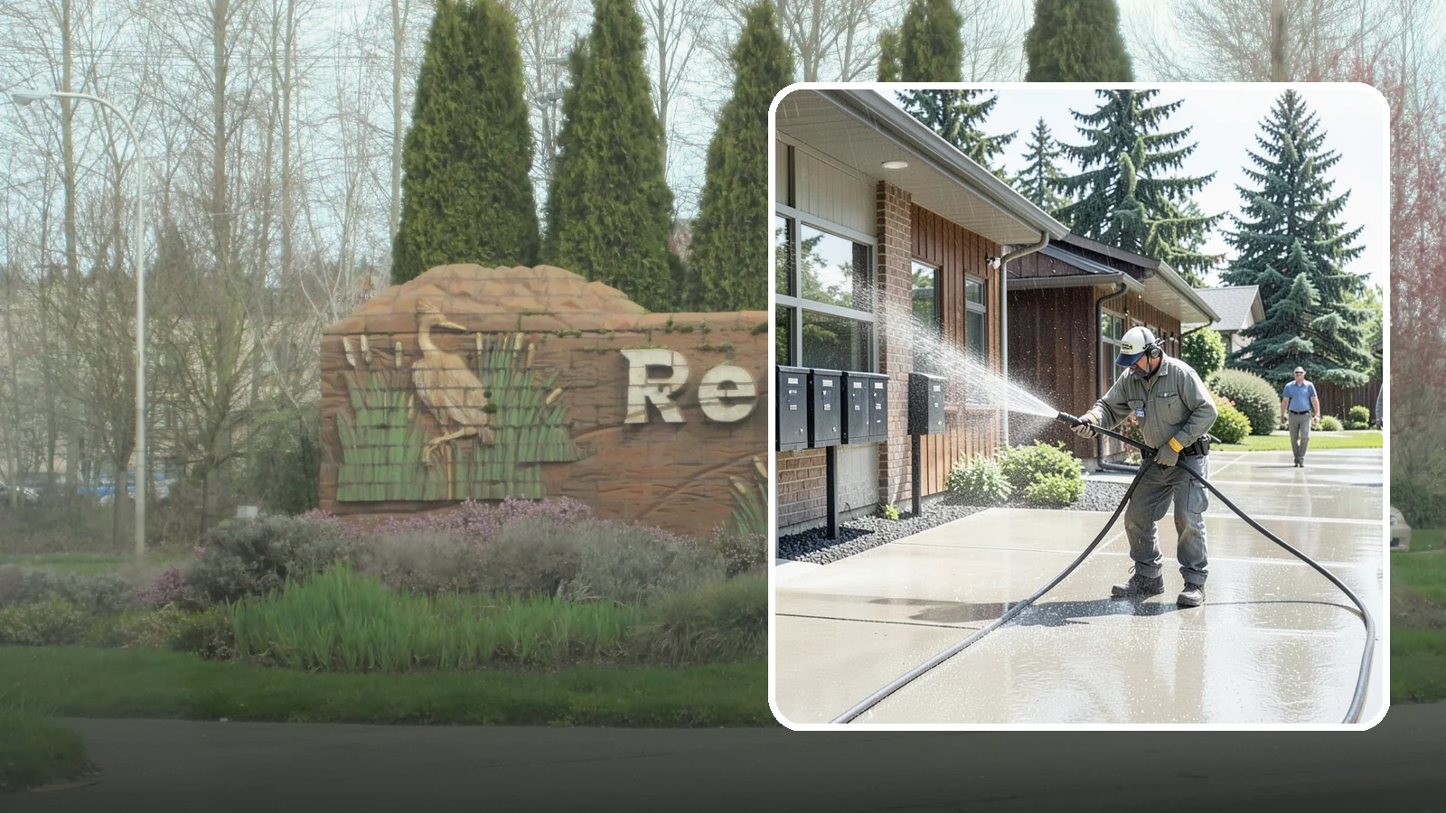 HOA Pressure Washing in Renton, King County, WA - We help Washington homeowner associations maintain clean shared sidewalks, mailboxes, and community structures on a predictable...