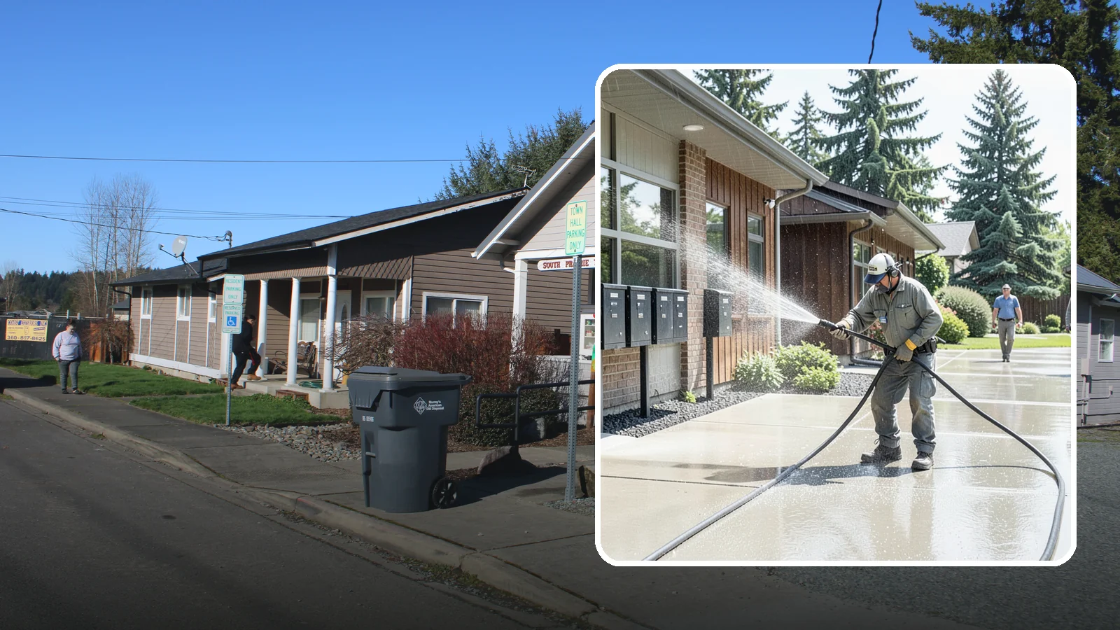 HOA Pressure Washing in South Prairie, Pierce County, WA - We help Washington homeowner associations maintain clean shared sidewalks, mailboxes, and community structures on a predictable...