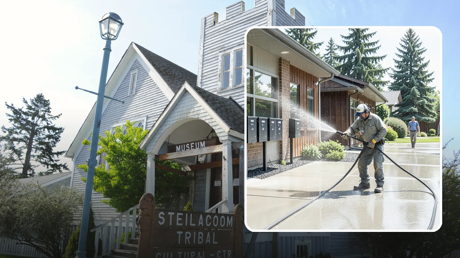 HOA Pressure Washing in Steilacoom, Pierce County, WA - We help Washington homeowner associations maintain clean shared sidewalks, mailboxes, and community structures on a predictable...