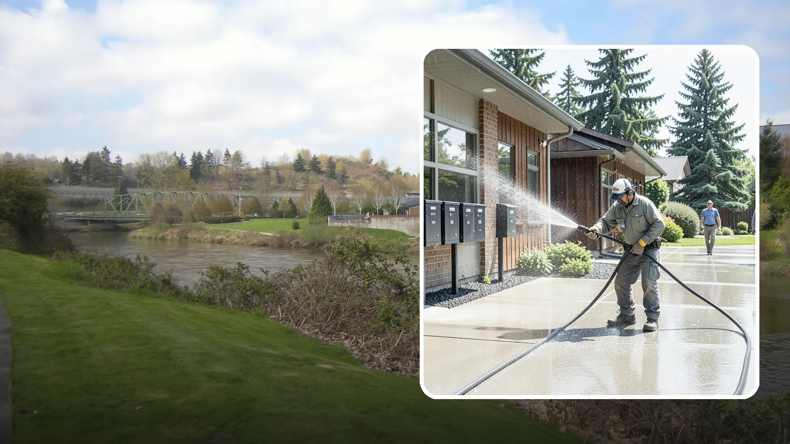 HOA Pressure Washing in Tukwila, King County, WA - We help Washington homeowner associations maintain clean shared sidewalks, mailboxes, and community structures on a predictable...