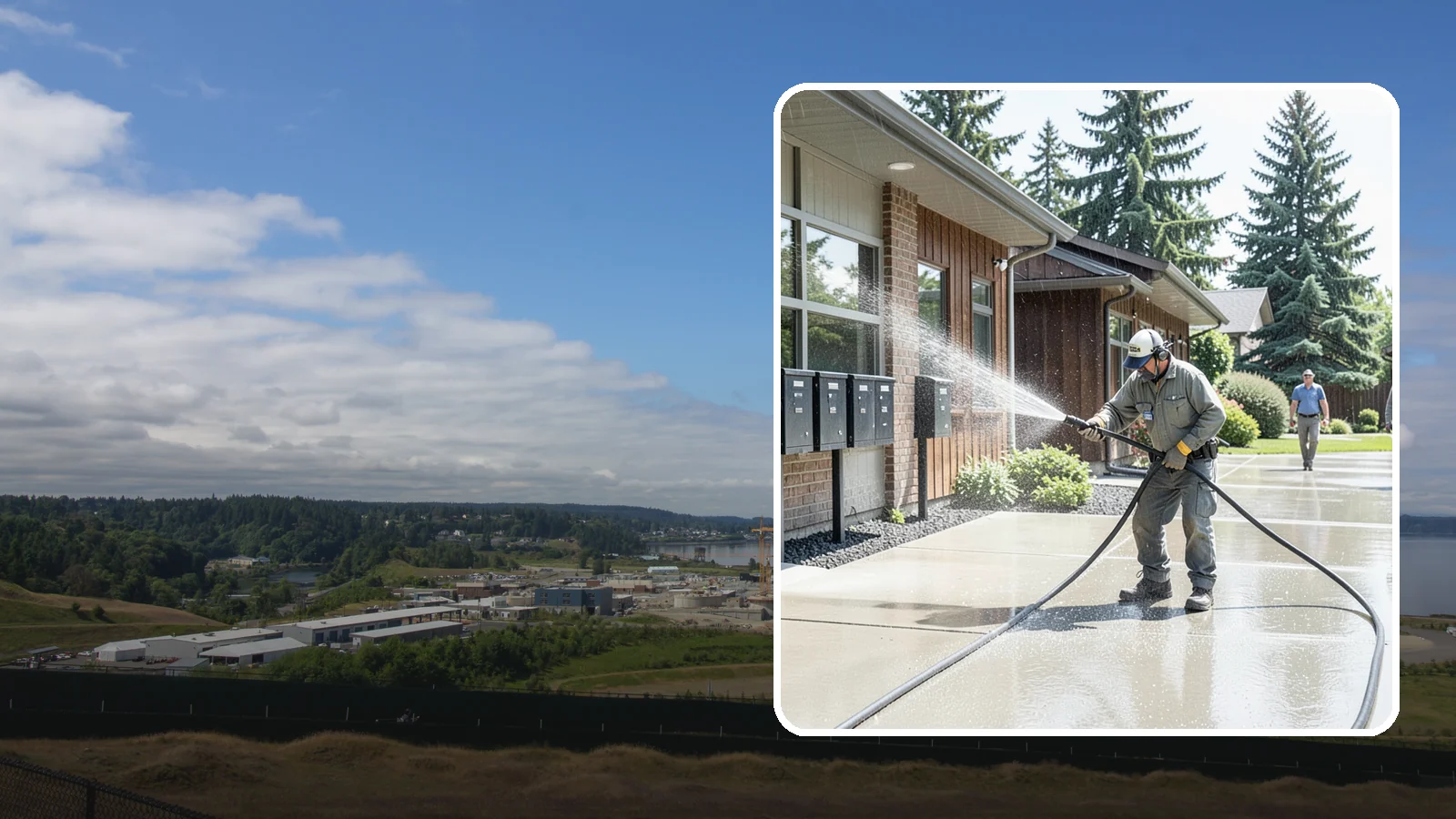HOA Pressure Washing in University Place, Pierce County, WA - We help Washington homeowner associations maintain clean shared sidewalks, mailboxes, and community structures on a predictable...