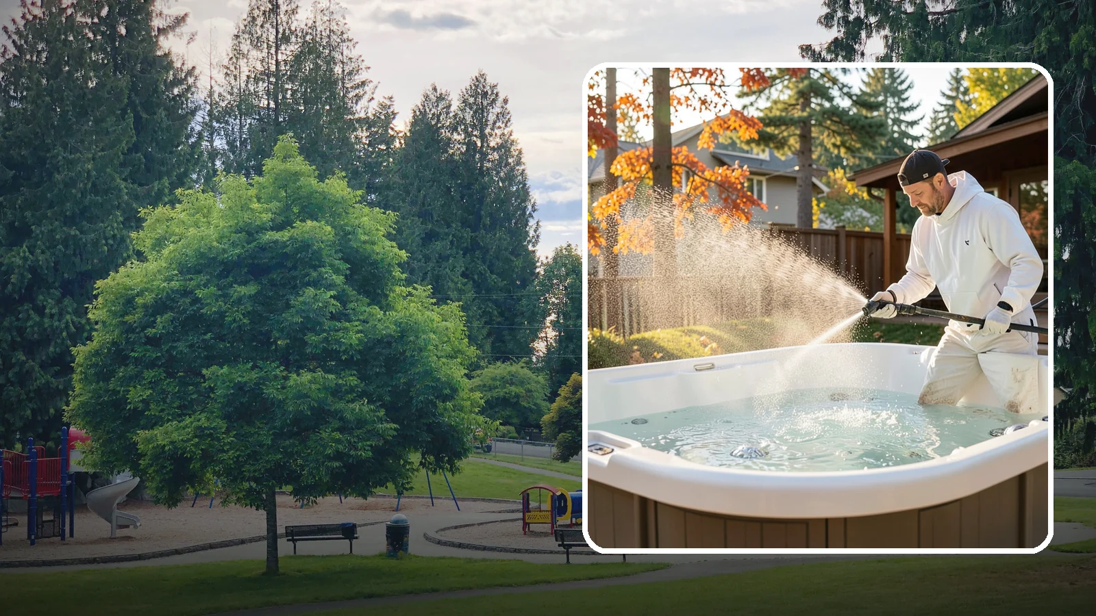 Hot Tub Cleaning in Bonney Lake, Pierce County, WA - We clean hot tub shells, covers, and cabinets so your spa stays inviting instead of growing a waterline of grime and mold.