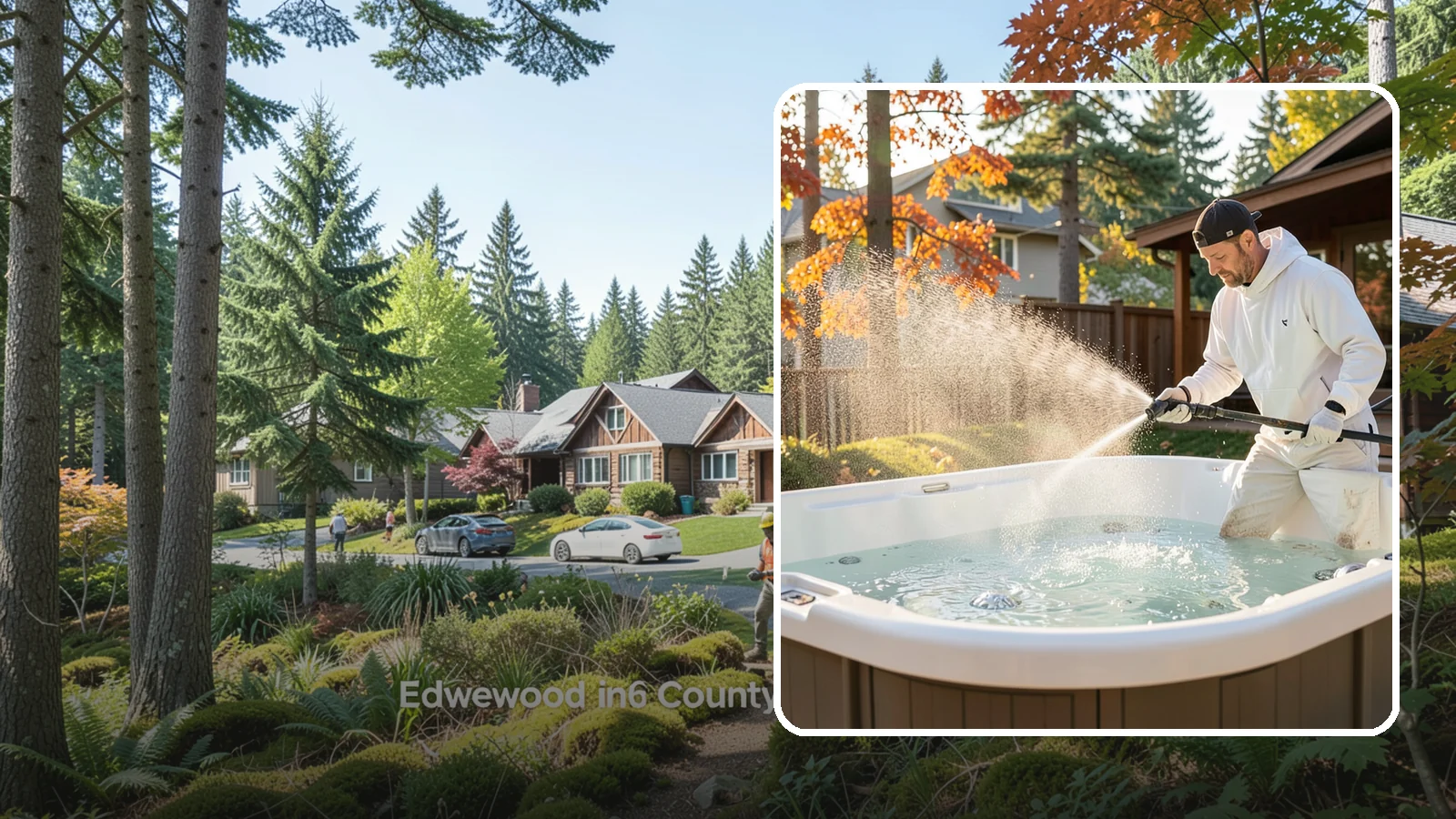 Hot Tub Cleaning in Edgewood, Pierce County, WA - We clean hot tub shells, covers, and cabinets so your spa stays inviting instead of growing a waterline of grime and mold.