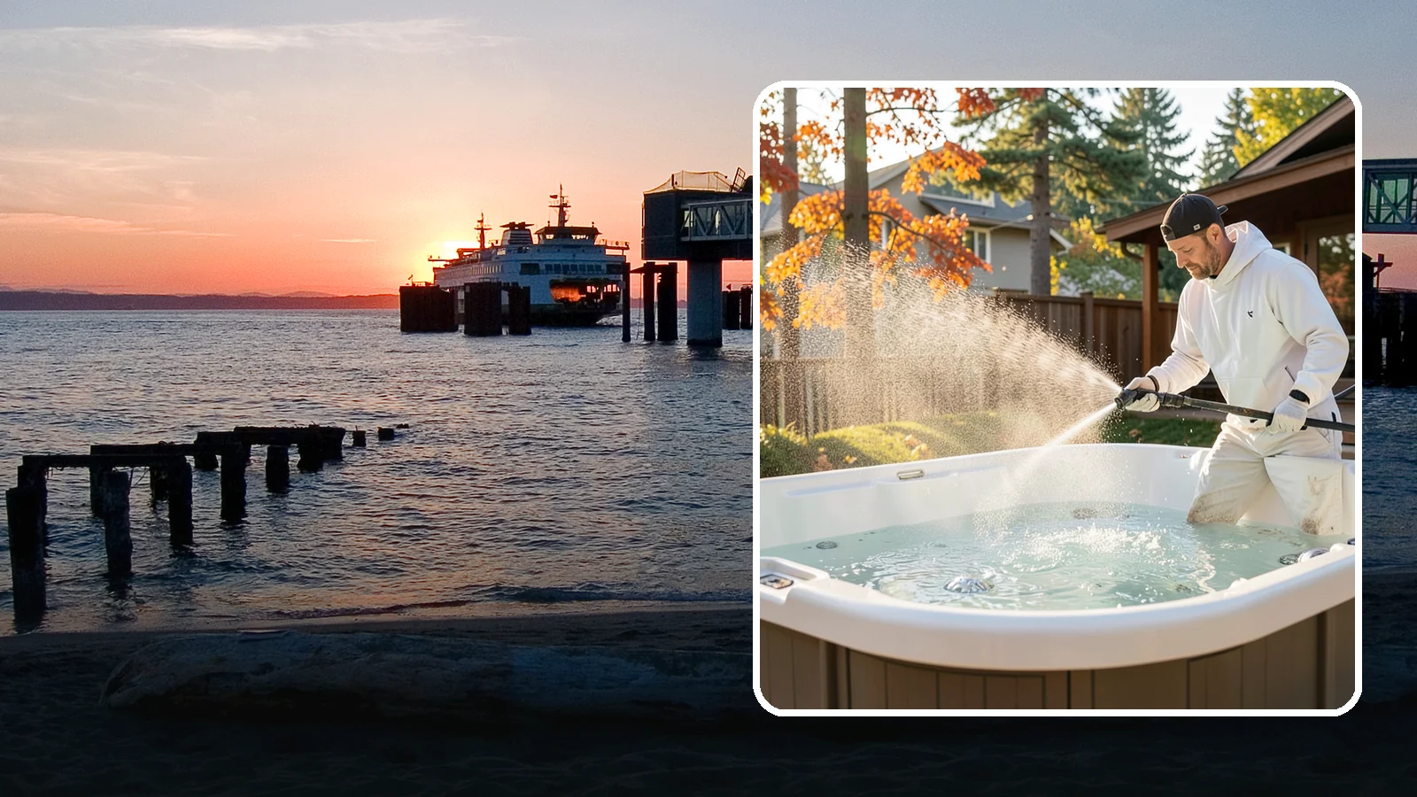 Hot Tub Cleaning in Edmonds, Snohomish County, WA - We clean hot tub shells, covers, and cabinets so your spa stays inviting instead of growing a waterline of grime and mold.