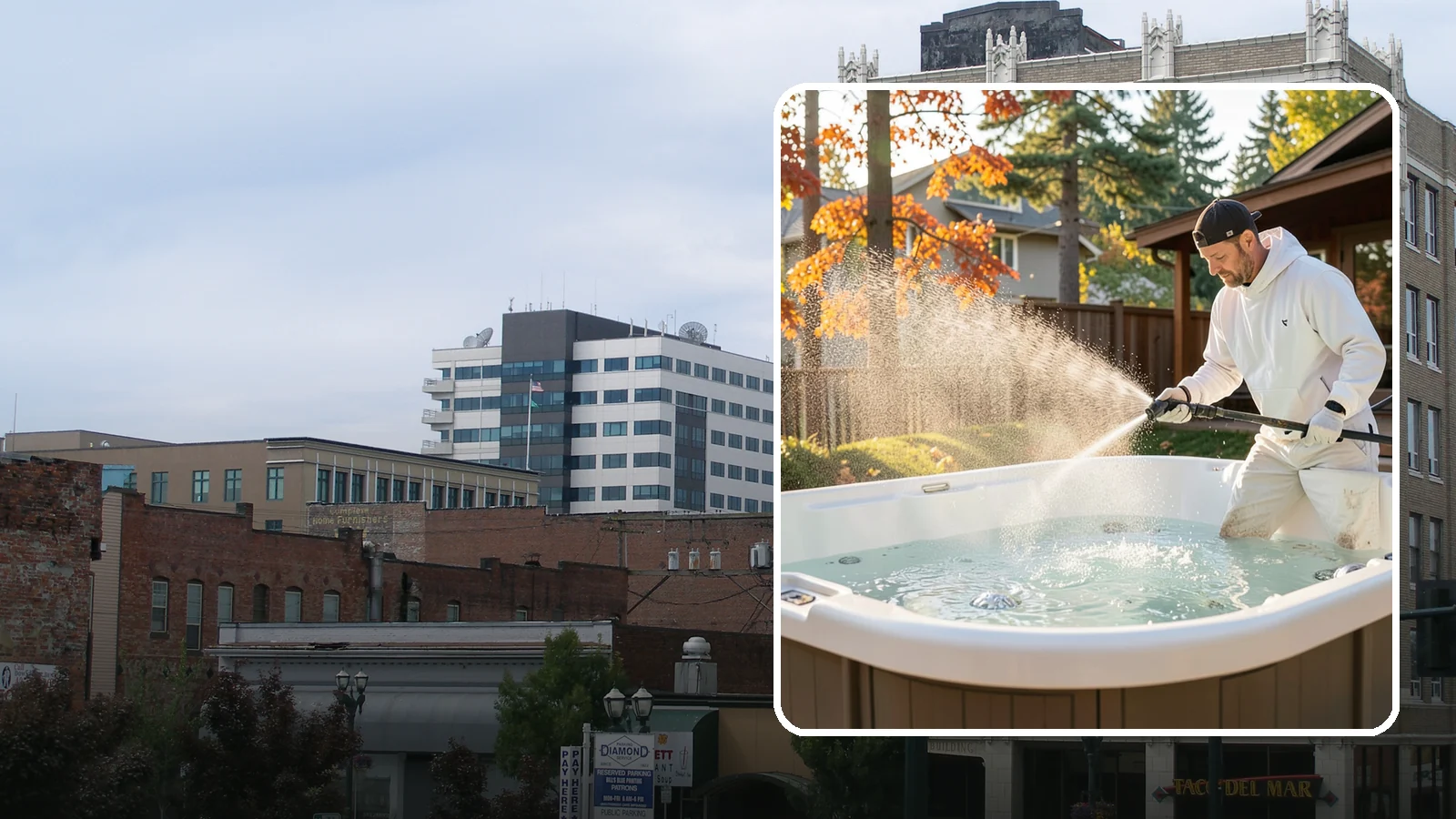 Hot Tub Cleaning in Everett, Snohomish County, WA - We clean hot tub shells, covers, and cabinets so your spa stays inviting instead of growing a waterline of grime and mold.