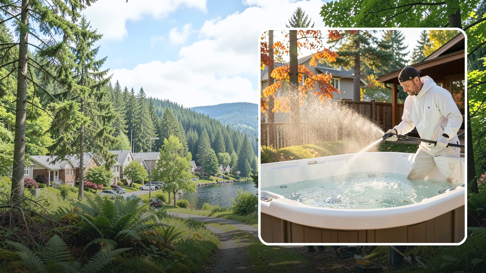 Hot Tub Cleaning in Lake Forest Park, King County, WA - We clean hot tub shells, covers, and cabinets so your spa stays inviting instead of growing a waterline of grime and mold.