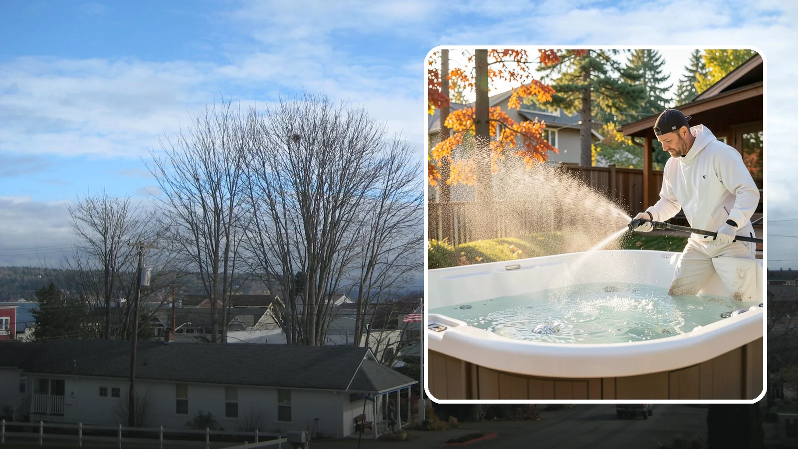 Hot Tub Cleaning in Langley, Island County, WA - We clean hot tub shells, covers, and cabinets so your spa stays inviting instead of growing a waterline of grime and mold.