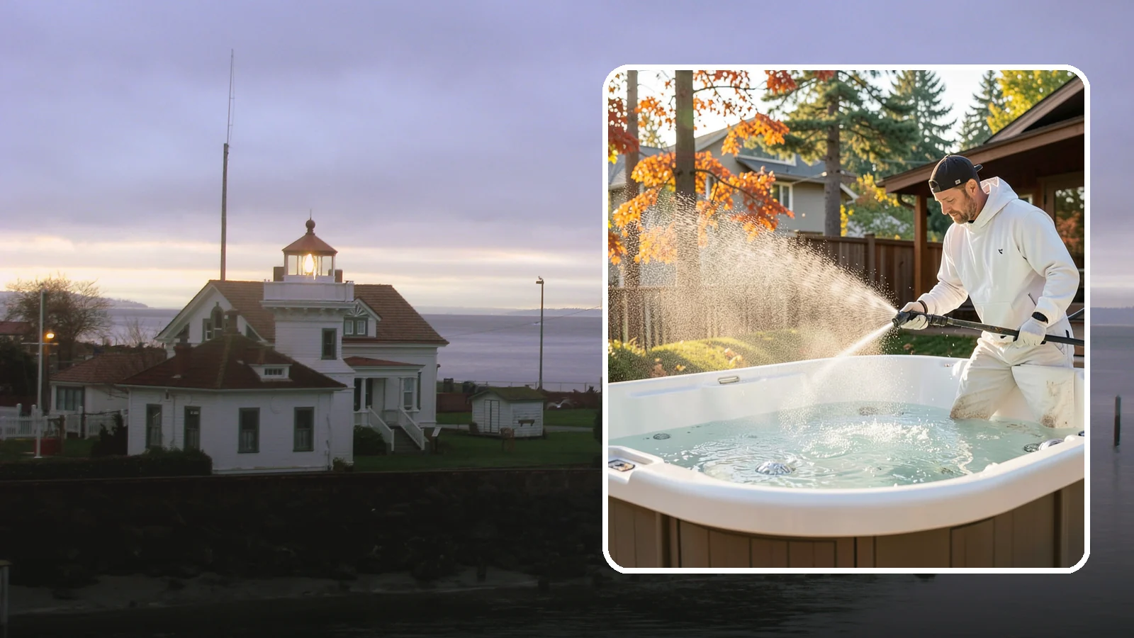 Hot Tub Cleaning in Mukilteo, Snohomish County, WA - We clean hot tub shells, covers, and cabinets so your spa stays inviting instead of growing a waterline of grime and mold.