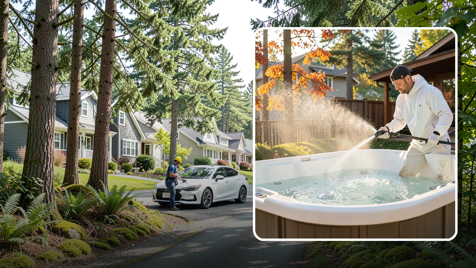 Hot Tub Cleaning in Normandy Park, King County, WA - We clean hot tub shells, covers, and cabinets so your spa stays inviting instead of growing a waterline of grime and mold.