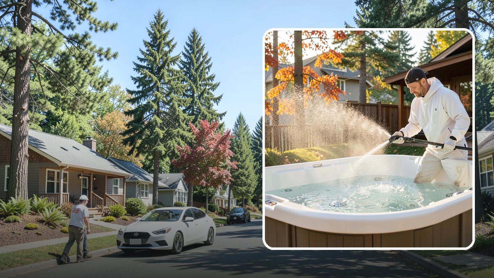 Hot Tub Cleaning in Orting, Pierce County, WA - We clean hot tub shells, covers, and cabinets so your spa stays inviting instead of growing a waterline of grime and mold.