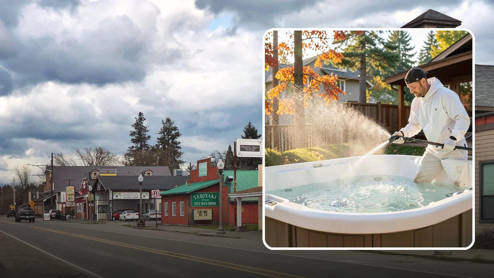 Hot Tub Cleaning in Roy, Pierce County, WA - We clean hot tub shells, covers, and cabinets so your spa stays inviting instead of growing a waterline of grime and mold.