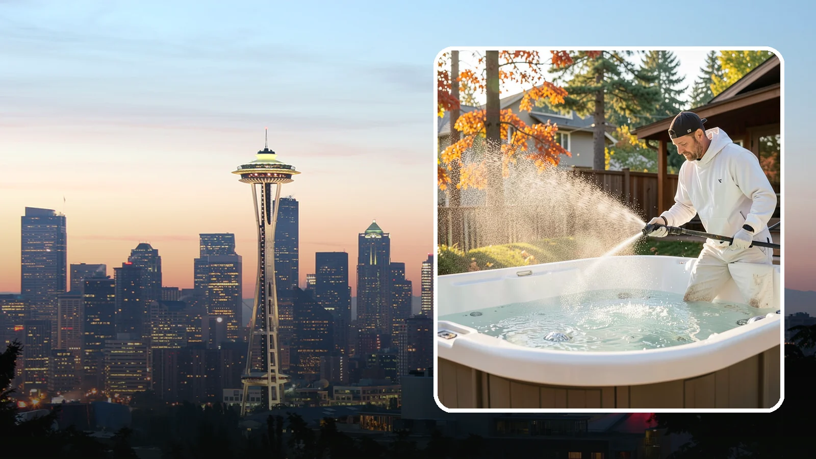 Hot Tub Cleaning in Seattle, King County, WA - We clean hot tub shells, covers, and cabinets so your spa stays inviting instead of growing a waterline of grime and mold.