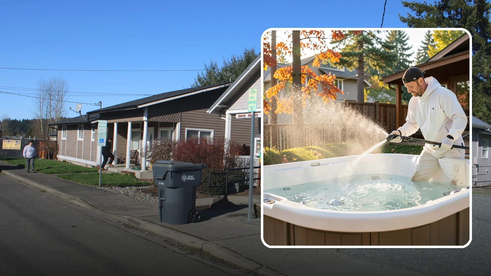 Hot Tub Cleaning in South Prairie, Pierce County, WA - We clean hot tub shells, covers, and cabinets so your spa stays inviting instead of growing a waterline of grime and mold.