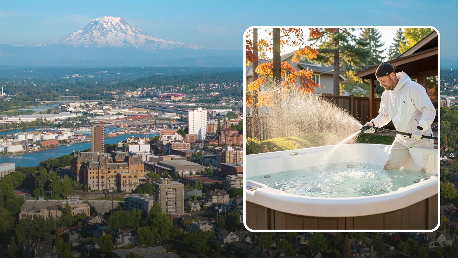 Hot Tub Cleaning in Tacoma, Pierce County, WA - We clean hot tub shells, covers, and cabinets so your spa stays inviting instead of growing a waterline of grime and mold.