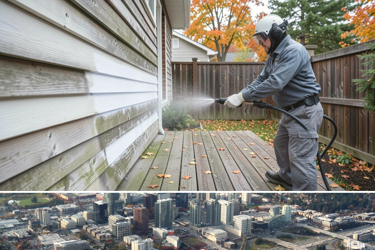 Hot Water Pressure Washing in Bellevue, King County, WA - Available year-round, and particularly useful in cold months when heated water outperforms cold rinsing on stubborn grime.