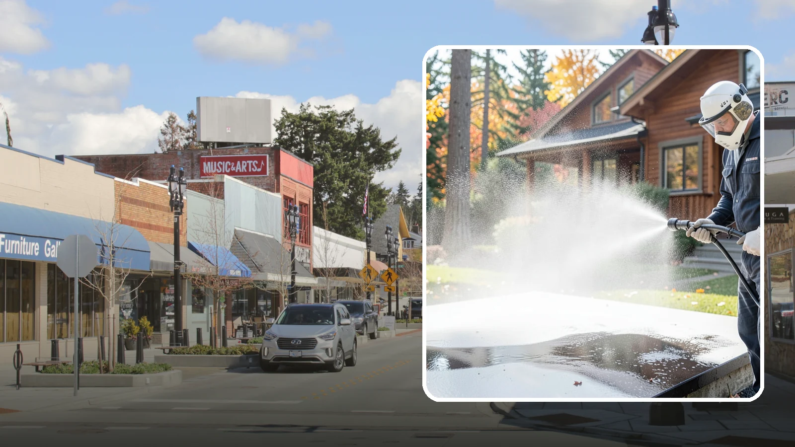 Hot Water Pressure Washing in Bothell, King County, WA - Hot water pressure washing uses heated water to cut through grease, oil, and stubborn grime that cold water cannot lift.
