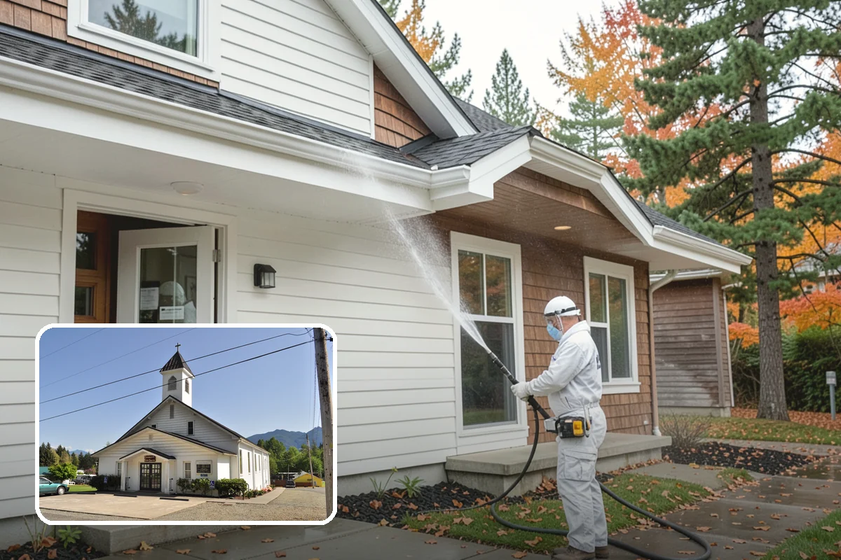 Hot Water Pressure Washing in Concrete, Skagit County, WA - Cuts through grease and oil that cold water leaves behind