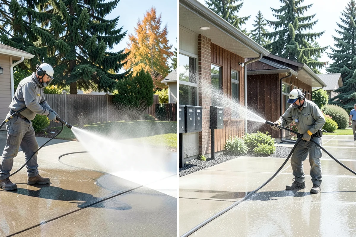 Hot Water Pressure Washing in Concrete, Skagit County, WA - Identify the grease, oil, or heavy residue to be removed