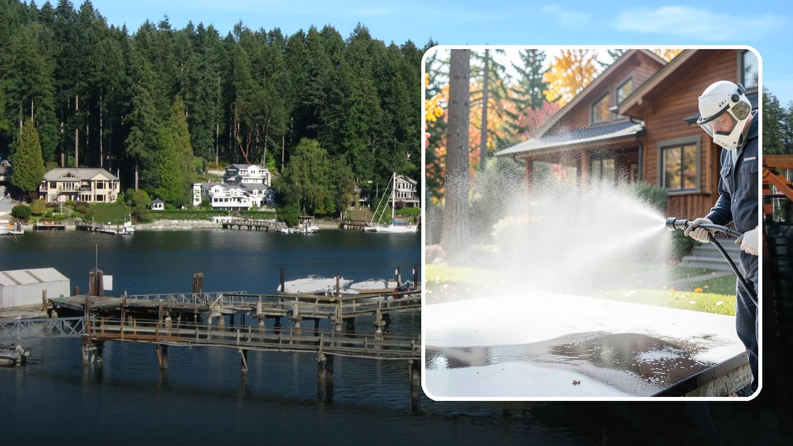 Hot Water Pressure Washing in Gig Harbor, Pierce County, WA - Hot water pressure washing uses heated water to cut through grease, oil, and stubborn grime that cold water cannot lift.