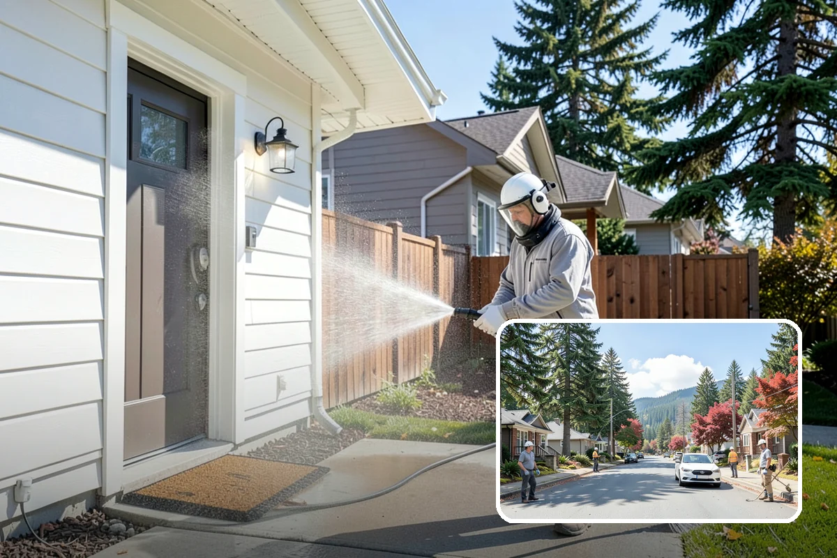 Hot Water Pressure Washing in Hunts Point, King County, WA - Cuts through grease and oil that cold water leaves behind
