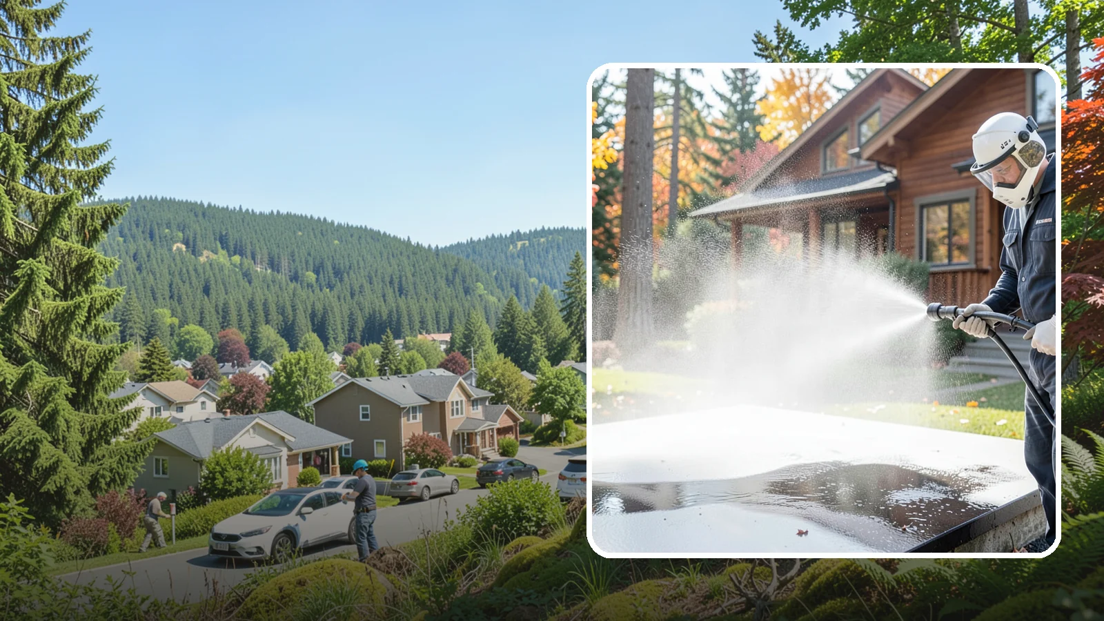 Hot Water Pressure Washing in Index, Snohomish County, WA - Hot water pressure washing uses heated water to cut through grease, oil, and stubborn grime that cold water cannot lift.