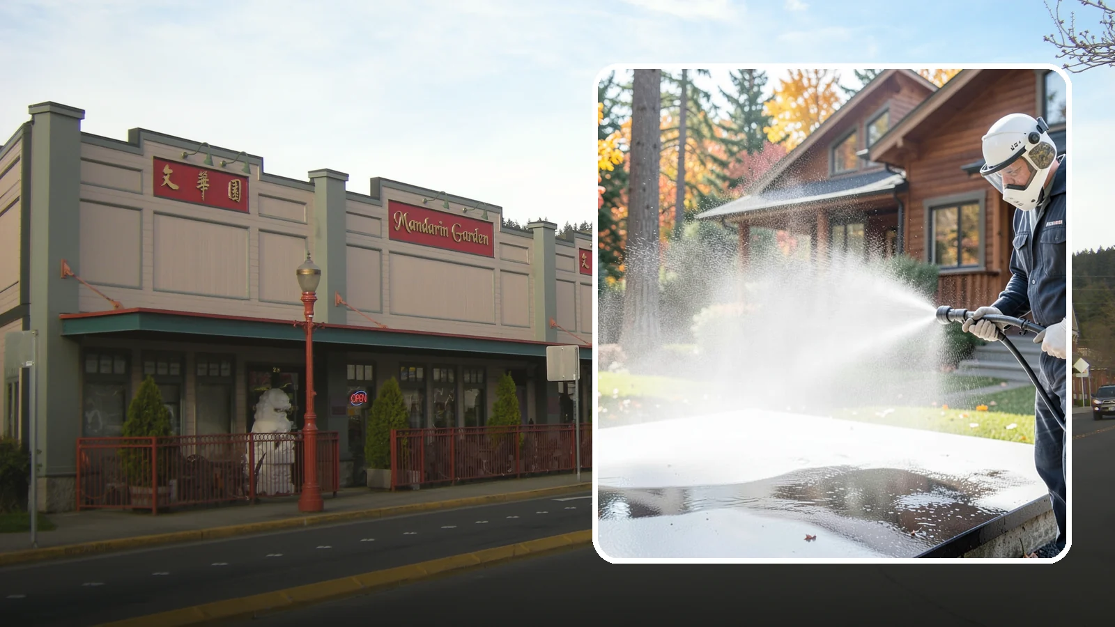 Hot Water Pressure Washing in Issaquah, King County, WA - Hot water pressure washing uses heated water to cut through grease, oil, and stubborn grime that cold water cannot lift.