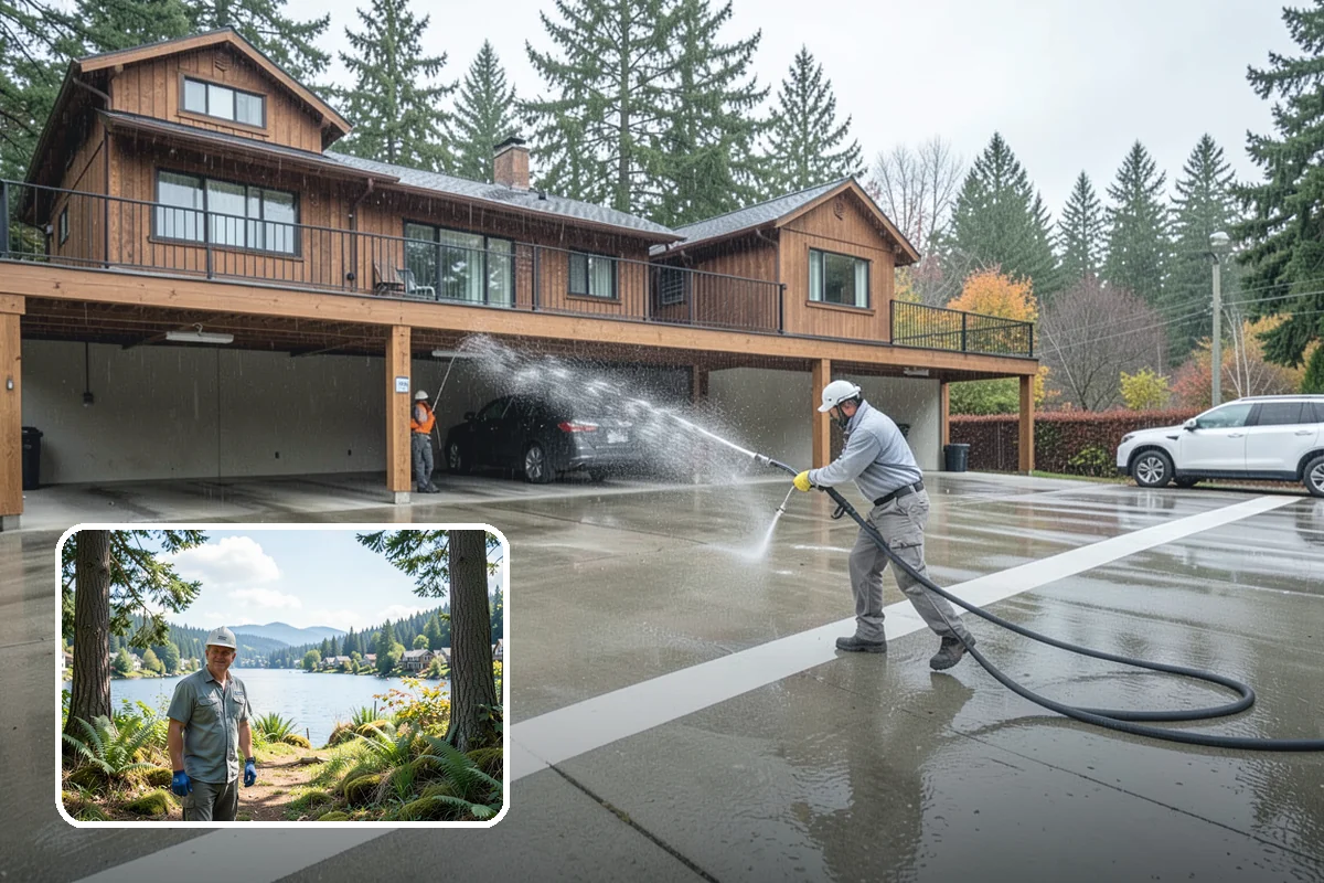 Hot Water Pressure Washing in Milton, King County, WA - Cuts through grease and oil that cold water leaves behind