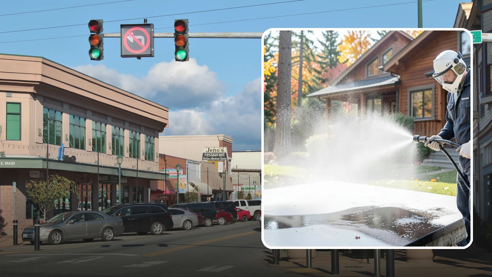 Hot Water Pressure Washing in Monroe, Snohomish County, WA - Hot water pressure washing uses heated water to cut through grease, oil, and stubborn grime that cold water cannot lift.