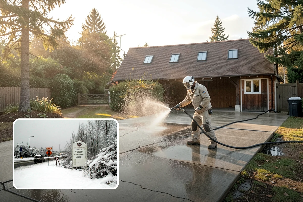 Hot Water Pressure Washing in Newcastle, King County, WA - Cuts through grease and oil that cold water leaves behind