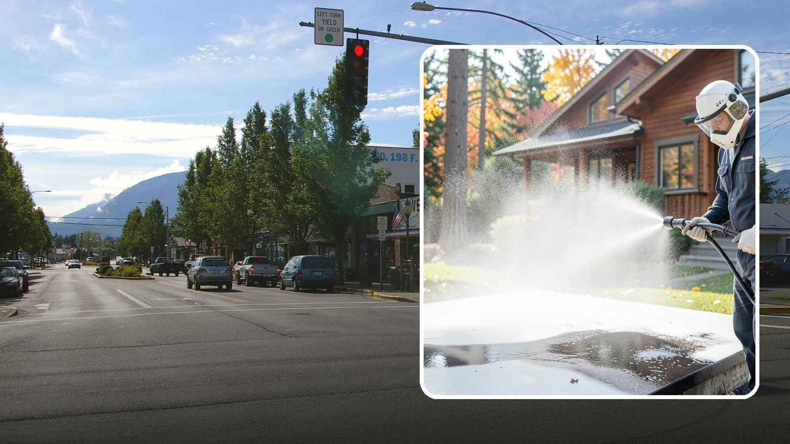Hot Water Pressure Washing in North Bend, King County, WA - Hot water pressure washing uses heated water to cut through grease, oil, and stubborn grime that cold water cannot lift.