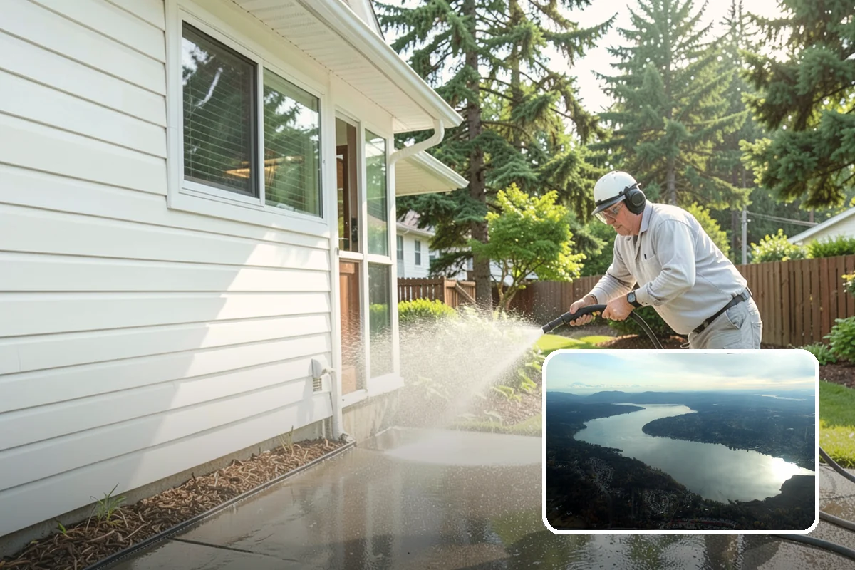 Hot Water Pressure Washing in Sammamish, King County, WA - Cuts through grease and oil that cold water leaves behind