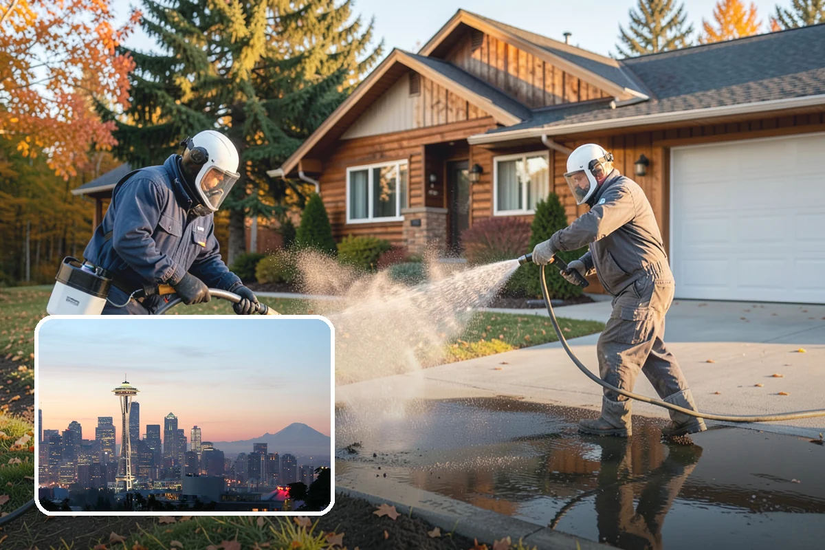 Hot Water Pressure Washing in Seattle, King County, WA - Cuts through grease and oil that cold water leaves behind