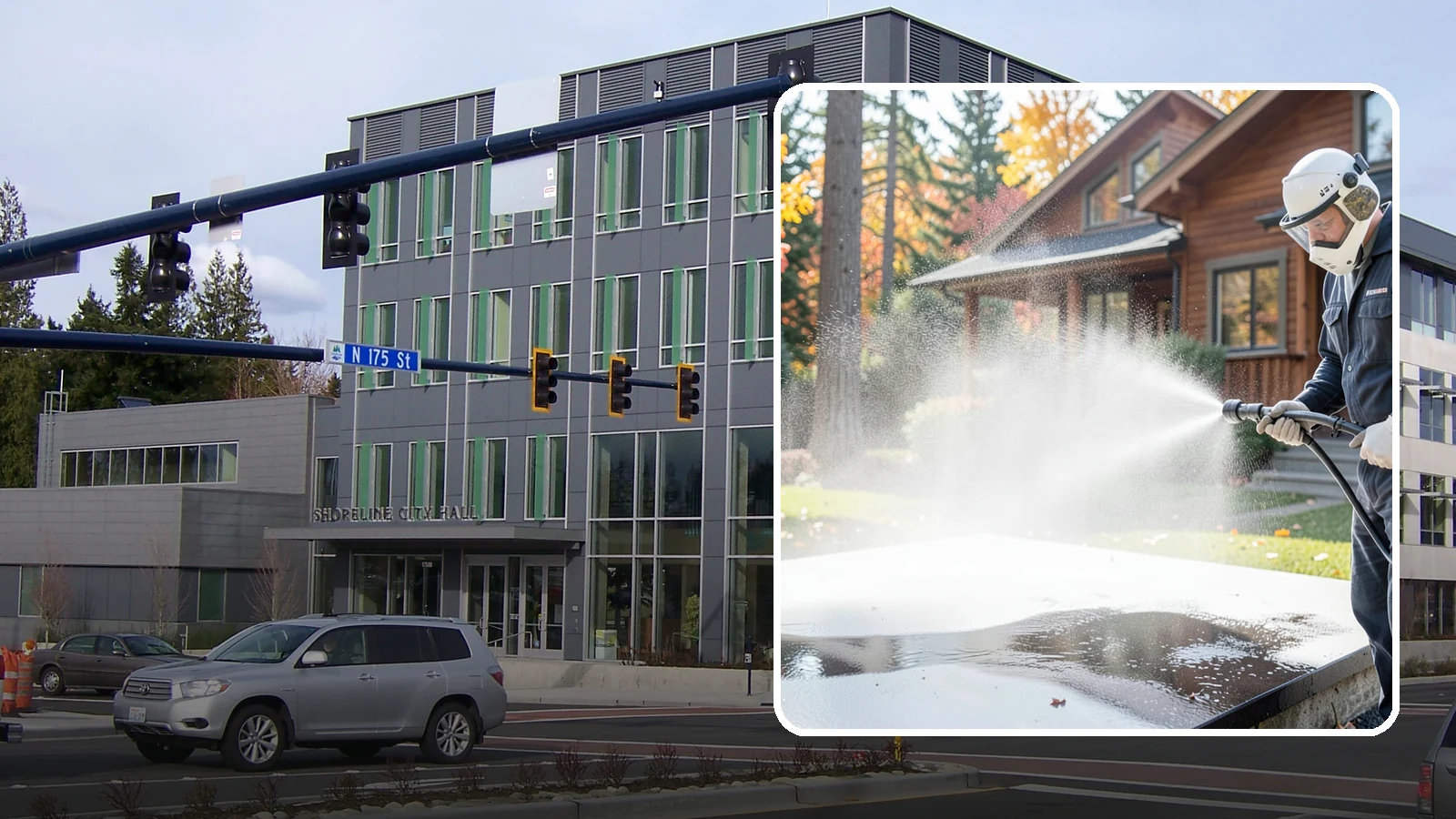 Hot Water Pressure Washing in Shoreline, King County, WA - Hot water pressure washing uses heated water to cut through grease, oil, and stubborn grime that cold water cannot lift.