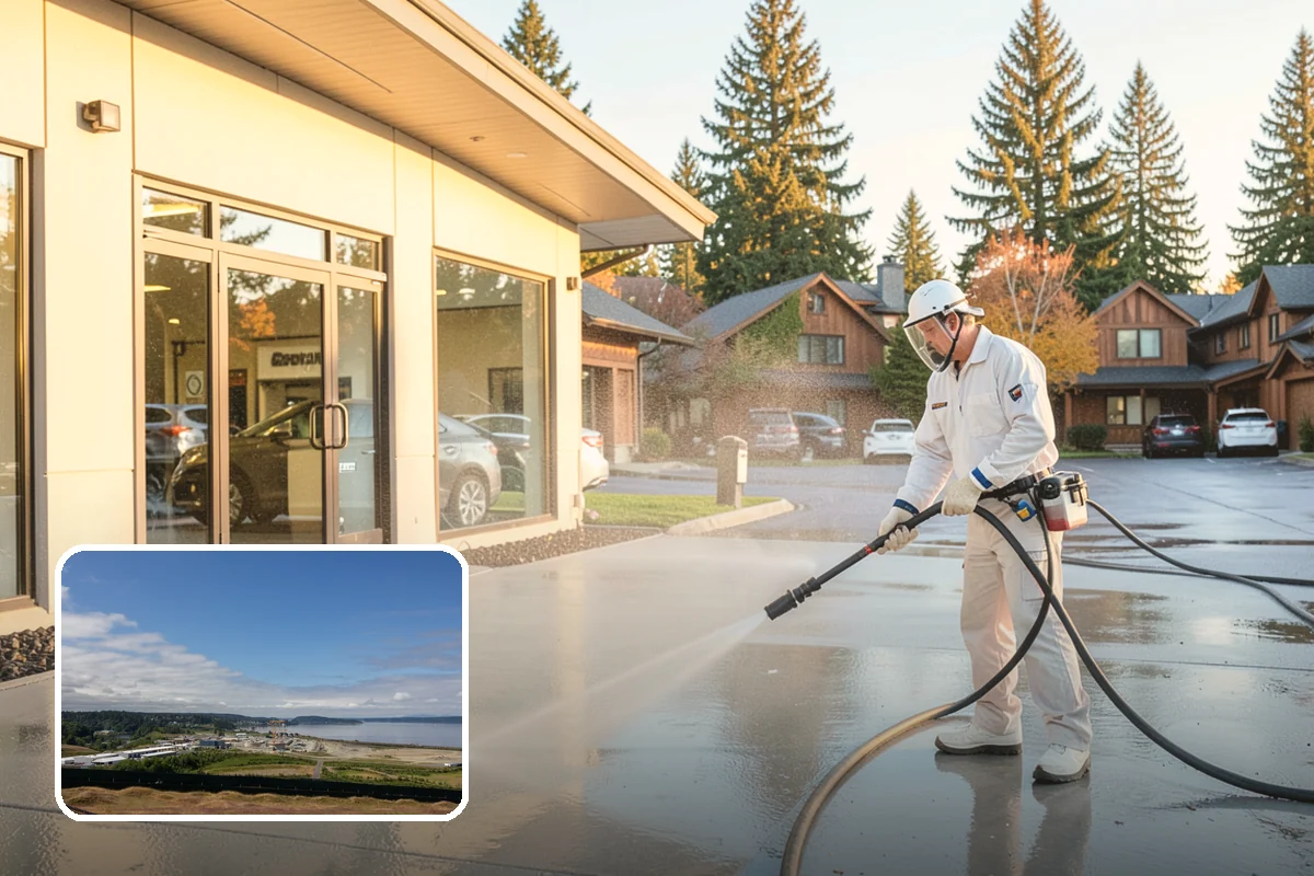 Hot Water Pressure Washing in University Place, Pierce County, WA - Cuts through grease and oil that cold water leaves behind