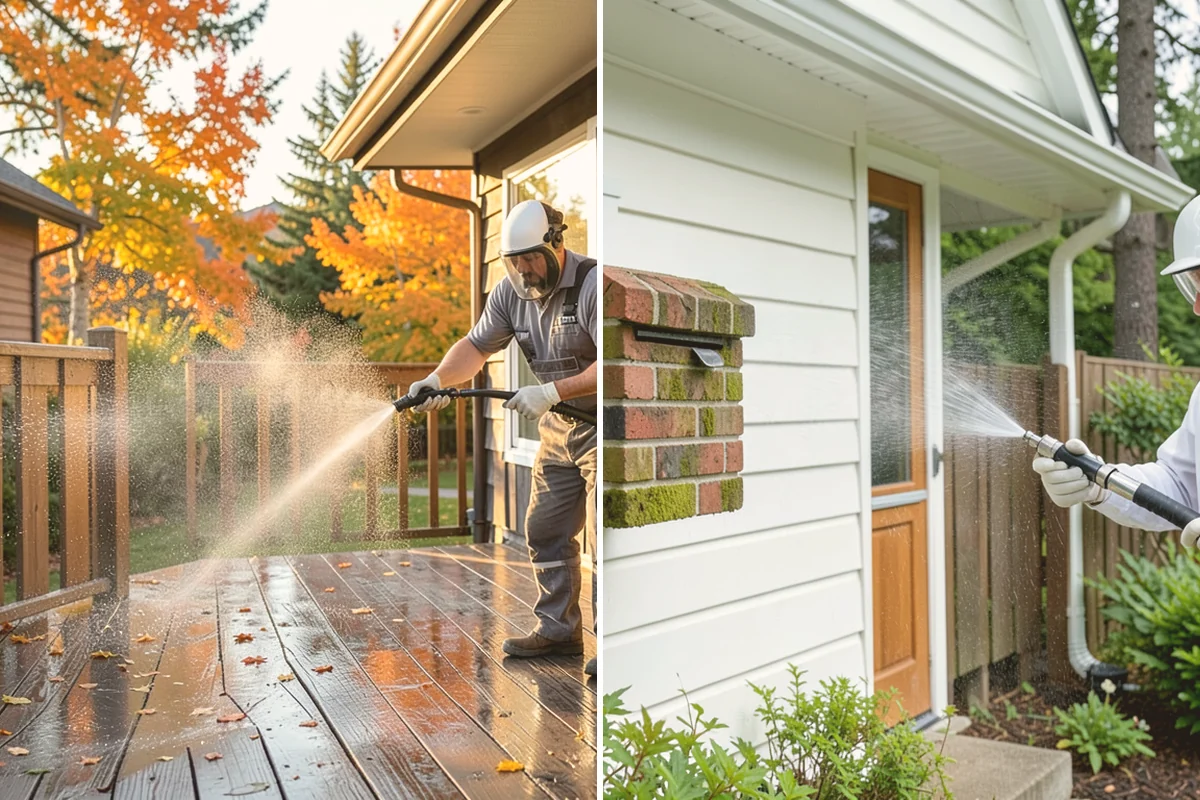 House Algae Removal in Algona, King County, WA - Identify the walls with the heaviest green coating