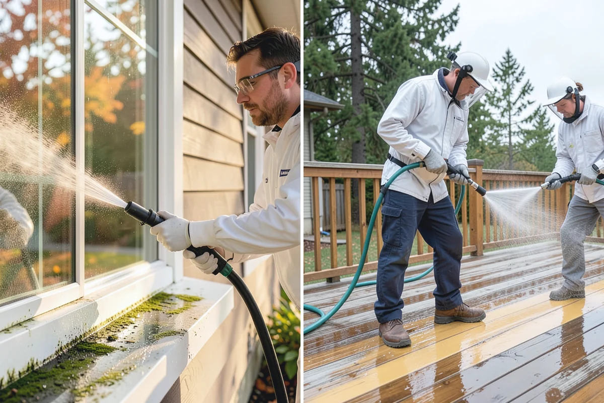 House Algae Removal in Auburn, King County, WA - Identify the walls with the heaviest green coating