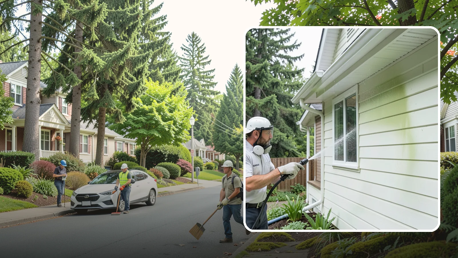 House Algae Removal in Beaux Arts Village, King County, WA - House algae removal strips the green film that coats siding on the shaded, rain-fed walls so common across the Northwest.