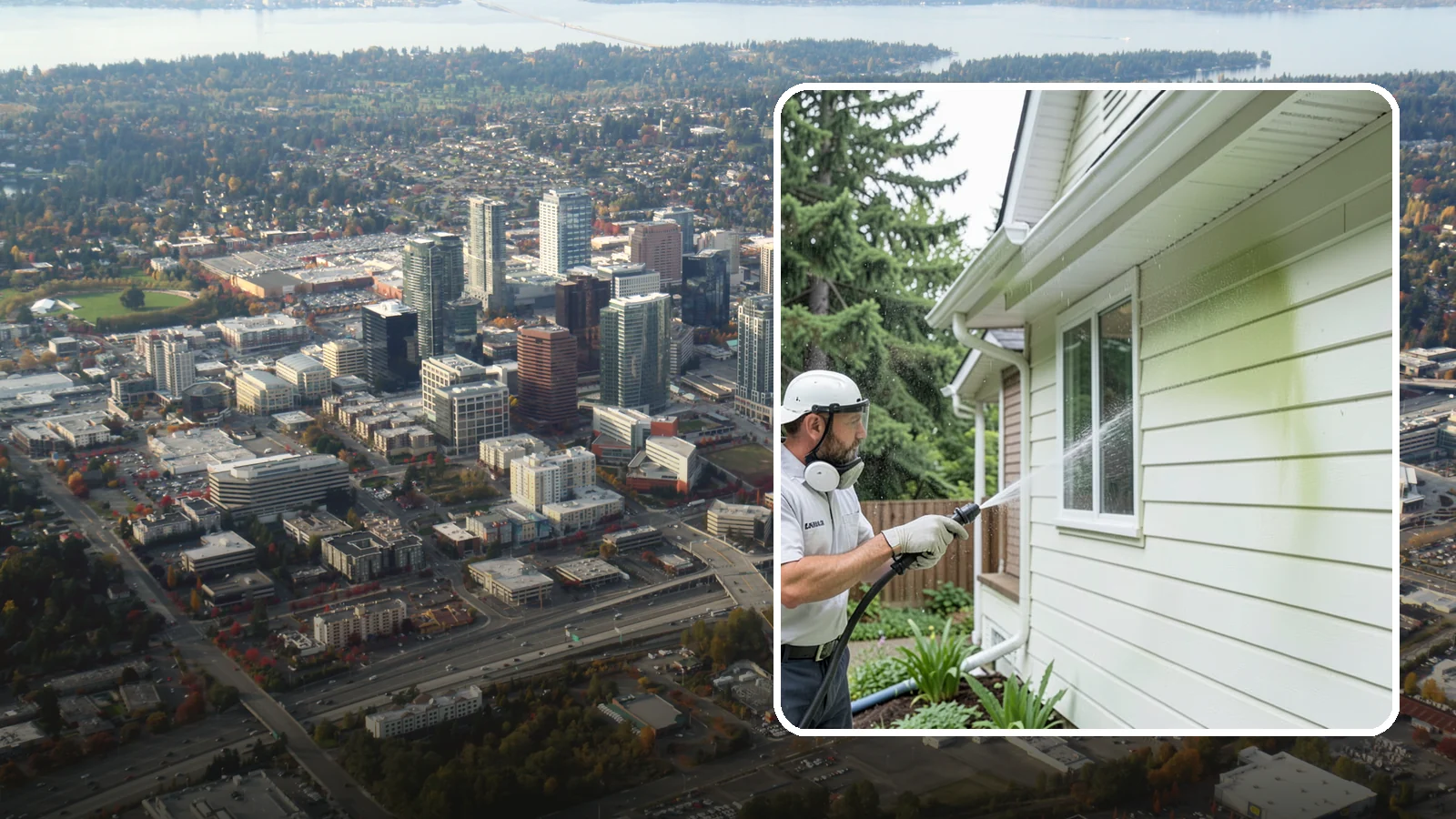 House Algae Removal in Bellevue, King County, WA - House algae removal strips the green film that coats siding on the shaded, rain-fed walls so common across the Northwest.