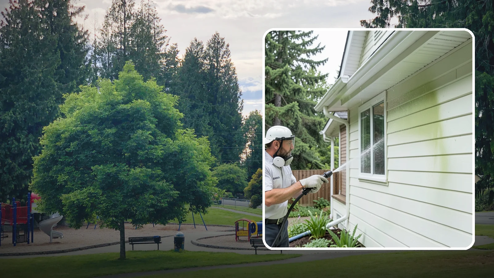 House Algae Removal in Bonney Lake, Pierce County, WA - House algae removal strips the green film that coats siding on the shaded, rain-fed walls so common across the Northwest.